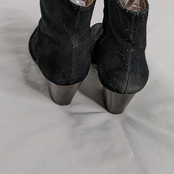 Lucky Brand Black Suede Side Zip Stacked Heel Ankle Booties Western Bohemian - Picture 5 of 6